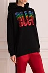 Gucci Худи из хлопка черный женский - вшитый капюшон, разноцветный принт логотипа спереди. 100% хлопок. Страна производитель: Италия. Уход: специализированная чистка - фото 3