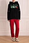 Худі з бавовни чорний жіночий Gucci - вшитий капюшон, принт логотипу спереду. 100% бавовна. Країна виробник: Италия. Догляд: спеціалізоване чищення - фото 2