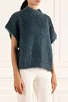 Brunello Cucinelli Жилет зеленый женский - фактурная вязка, полоска монили вокруг горловины. 81% мохер, 11% полиамид, 8% шерсть. Страна производитель: Италия. Уход: специализированная чистка - фото 3