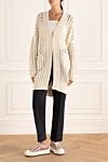 Cashmere and silk cardigan for women white Brunello Cucinelli - mesh cut. two pockets. 90% cashmere, 10% silk. button. Country of manufacture: Italy. Care: specialized cleaning - photo 2
