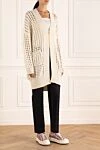 Brunello Cucinelli Cashmere and silk cardigan for women white - mesh cut. two pockets. 90% cashmere, 10% silk. button. Country of manufacture: Italy. Care: specialized cleaning - photo 3