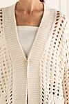 Brunello Cucinelli Cashmere and silk cardigan for women white - mesh cut. two pockets. 90% cashmere, 10% silk. button. Country of manufacture: Italy. Care: specialized cleaning - photo 5