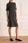 Brunello Cucinelli Gray cashmere dress for women - Decoration: contrast stripe around the neck, decorative chest pocket. 100% cashmere. Country of manufacture: Italy. Care: specialized cleaning - photo 3