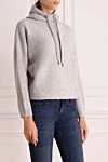Brunello Cucinelli Hoodie gray women's - sewn hood. 60% wool, 30% cashmere, 10% silk. Country of manufacture: Italy. Care: specialized cleaning - photo 3
