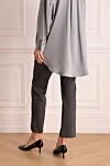 Gray pants for women Brunello Cucinelli - two pockets. 64% cotton, 27% wool, 9% polyamide. elastic belt. Country of manufacture: Italy. Care: specialized cleaning - photo 4
