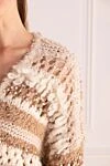 Brunello Cucinelli Кардиган из кашемира бежевый женский - сетчатый крой, полосатый узор, пайетки. 100% кашемир. пуговицы. Страна производитель: Италия. Уход: специализированная чистка - фото 5