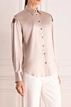 Brunello Cucinelli Beige silk shirt for women - contrasting buttons. buttons. 96% silk, 4% elastane. Country of manufacture: Italy. Care: specialized cleaning - photo 3