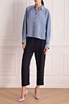 Blue silk shirt for women Brunello Cucinelli - contrasting buttons, folds. buttons. 100% silk. Country of manufacture: Italy. Care: specialized cleaning - photo 2