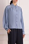 Brunello Cucinelli Blue silk shirt for women - contrasting buttons, folds. buttons. 100% silk. Country of manufacture: Italy. Care: specialized cleaning - photo 3