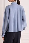 Blue silk shirt for women Brunello Cucinelli - contrasting buttons, folds. buttons. 100% silk. Country of manufacture: Italy. Care: specialized cleaning - photo 4