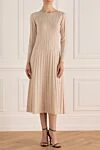 Beige wool and polyester dress for women D.Exterior - pleated, textured surface. 88% wool, 12% polyester. Country of manufacture: Italy. Care: specialized cleaning - photo 2