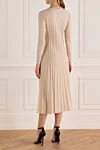 Beige wool and polyester dress for women D.Exterior - pleated, textured surface. 88% wool, 12% polyester. Country of manufacture: Italy. Care: specialized cleaning - photo 4