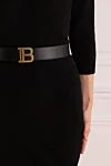Ремінь зі шкіри чорний жіночий Balmain - позолочена пряжка з логотипом. 100% натуральна шкіра. пряжка. Країна виробник: Франция. Догляд: спеціалізоване чищення - фото 2