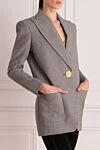 Balmain Gray wool jacket for women - checkered pattern. two front pockets. 100% wool. Fastener: gold-plated button. Country of manufacture: Italy. Care: specialized cleaning - photo 3