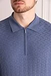 Cesare di Napoli Long sleeve cashmere and silk polo shirt for men blue - graphic pattern. 70% cashmere, 30% silk. Country of manufacture: Italy. Care: specialized cleaning - photo 5