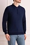 Cesare di Napoli Long-sleeved cashmere and silk polo for men blue - graphic pattern. 70% cashmere, 30% silk. Country of manufacture: Italy. Care: specialized cleaning - photo 3