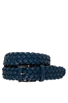 Cesare di Napoli Men's blue leather belt - Decor: woven leather. Composition: 100% genuine leather. Country of manufacture: Italy. Care: specialized cleaning - photo 1