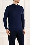 Loro Piana Polo with long sleeves made of wool blue for men - 100% wool. Country of manufacture: Italy. Care: specialized cleaning - photo 3