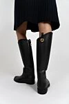 Black leather boots for women Loro Piana - Decoration: metal ring with logo engraving. 100% leather. Heel height: 2.5 cm. Country of manufacture: Italy. Care: specialized cleaning - photo 6