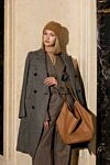 Пальто из льна и кашемира серое женское Loro Piana - узор 