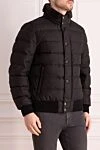 Moorer Men's black down jacket made of polyamide - fur collar. 100% polyamide. zipper, snaps, buttons. two side pockets. Insulation: down. Country of manufacture: Italy. Care: specialized cleaning - photo 3