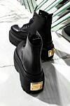 Boots made of polished calfskin for women black Dolce & Gabbana - Decoration: braid loop, tongue with signature calfskin label. 70% calfskin 30% viscose. Closure: waxed laces. Insole: calfskin with signature label. Country of manufacture: Italy. Care: specialized cleaning - photo 6