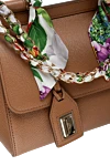 Dolce & Gabbana Women's genuine leather bag brown - Silk scarf with floral print and chain straps, leather tag with logo.. 85% genuine leather, 15% silk. Size: 23x10x16.5 cm.. Shoulder strap length: 115 cm.. Length of the handle: 34 cm.. Main compartment. Internal card slot. Country of manufacture: Italy. Care: specialized cleaning - photo 5