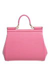 Women's calfskin bag pink Dolce & Gabbana - branded plate with two types of galvanic coating. calf leather. Dimensions: 13 ? 19 ? 6 cm (height ? length ? width). Handle: Top handle and removable, adjustable shoulder strap in Dauphine calfskin. Pocket: Printed textile lining, flat pocket. Closure: Front flap with double hidden magnet clasp. Country of manufacture: Italy. Care: specialized cleaning - photo 4