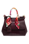 Dolce & Gabbana Bag made of genuine leather for women burgundy - Silk scarf with floral print and chain straps, leather tag with logo.. 85% genuine leather, 15% silk. Size: 23x10x16.5 cm.. Shoulder strap length: 115 cm.. Length of the handle: 34 cm.. Main compartment. Internal card slot. Country of manufacture: Italy. Care: specialized cleaning - photo 1