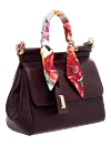 Dolce & Gabbana Bag made of genuine leather for women burgundy - Silk scarf with floral print and chain straps, leather tag with logo.. 85% genuine leather, 15% silk. Size: 23x10x16.5 cm.. Shoulder strap length: 115 cm.. Length of the handle: 34 cm.. Main compartment. Internal card slot. Country of manufacture: Italy. Care: specialized cleaning - photo 3