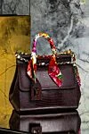 Bag made of genuine leather for women burgundy Dolce & Gabbana - Silk scarf with floral print and chain straps, leather tag with logo.. 85% genuine leather, 15% silk. Size: 23x10x16.5 cm.. Shoulder strap length: 115 cm.. Length of the handle: 34 cm.. Main compartment. Internal card slot. Country of manufacture: Italy. Care: specialized cleaning - photo 6