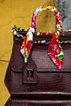 Dolce & Gabbana Bag made of genuine leather for women burgundy - Silk scarf with floral print and chain straps, leather tag with logo.. 85% genuine leather, 15% silk. Size: 23x10x16.5 cm.. Shoulder strap length: 115 cm.. Length of the handle: 34 cm.. Main compartment. Internal card slot. Country of manufacture: Italy. Care: specialized cleaning - photo 7