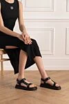 Women's black leather sandals Dior - logo. 100% genuine lamb leather. Closure: Velcro. Country of manufacture: Italy. Care: specialized cleaning - photo 2