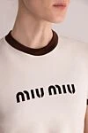 Miu Miu Women's beige cotton and polyamide T-shirt - logo, contrast edging on collar and sleeves. 93% viscose, 7% polyamide. Country of manufacture: Italy. Care: specialized cleaning - photo 5