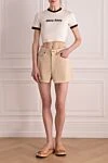 Cotton shorts for women beige Miu Miu - logo. 100% cotton. buckle. two back pockets, two side pockets. Country of manufacture: Italy. Care: specialized cleaning - photo 2