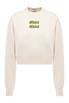 Miu Miu Hoodie made of cotton for women beige - logo. Composition:100% cotton. Country of manufacture: Italy. Care: specialized cleaning - photo 1