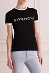 Givenchy Футболка з бавовни та еластану жіноча чорна - логотип, контрастна окантовка коміра та рукавів. 90% бавовна, 10% еластан. Країна виробник: Італія. Догляд: спеціалізоване чищення - фото 3