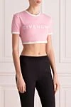 Givenchy T-shirt made of cotton and elastane for women pink - logo, contrast edging on collar and sleeves. 90% cotton, 10% elastane. Country of manufacture: Italy. Care: specialized cleaning - photo 3