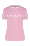 Givenchy Футболка из хлопка и эластана женская розовая розовая - логотип, контрастная окантовка воротника и рукавов. 90% хлопок, 10% эластан. Страна производитель: Франция. Уход: специализированная чистка - фото 1