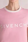 Givenchy T-shirt made of cotton and elastane for women pink - logo, contrast edging on collar and sleeves. 90% cotton, 10% elastane. Country of manufacture: Italy. Care: specialized cleaning - photo 5