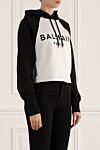 Balmain Худи из хлопка женский белый - логотип. капюшон. Состав:100% хлопок. кулиска. Страна производитель: Франция. Уход: специализированная чистка - фото 3