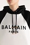 Balmain Худи из хлопка женский белый - логотип. капюшон. Состав:100% хлопок. кулиска. Страна производитель: Франция. Уход: специализированная чистка - фото 5