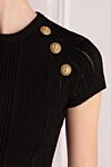 Balmain Women's black top - 3 decorative metal buttons Signature Lion in gold color.. 39% cotton, 39% modal, 12% elastane, 10% polyamide. Country of manufacture: Italy. Care: specialized cleaning - photo 5