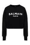 Balmain Худі з бавовни жіноче біле - Контрастний принт із логотипом Balmain Paris спереду.. капюшон. 100% бавовна. куліска. Країна виробник: Італія. Догляд: спеціалізоване чищення - фото 1