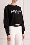 Balmain Худі з бавовни жіноче біле - Контрастний принт із логотипом Balmain Paris спереду.. капюшон. 100% бавовна. куліска. Країна виробник: Італія. Догляд: спеціалізоване чищення - фото 3