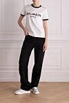 Women's white cotton T-shirt Balmain - Balmain Paris logo, piping on collar and sleeves, three buttons on shoulder. 100% cotton. Country of manufacture: Italy. Care: specialized cleaning - photo 2