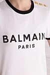 Women's white cotton T-shirt Balmain - Balmain Paris logo, piping on collar and sleeves, three buttons on shoulder. 100% cotton. Country of manufacture: Italy. Care: specialized cleaning - photo 6