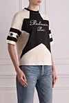 Balmain Футболка з бавовни жіноча бежева - Контрастний принт із зірками Balmain спереду. 100% бавовна. Країна виробник: Франция. Догляд: спеціалізоване чищення - фото 3