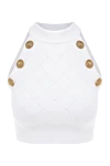 Balmain Women's white viscose and polyester top - 6 decorative metal buttons Signature Lion in gold color.. 83% viscose, 17% polyester. Country of manufacture: Italy. Care: specialized cleaning - photo 1