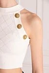 Balmain Women's white viscose and polyester top - 6 decorative metal buttons Signature Lion in gold color.. 83% viscose, 17% polyester. Country of manufacture: Italy. Care: specialized cleaning - photo 5